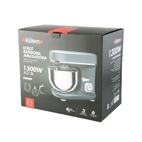 Robot Batidora Amasadora 1300W Kuken Gris 6 Velocidades 5L