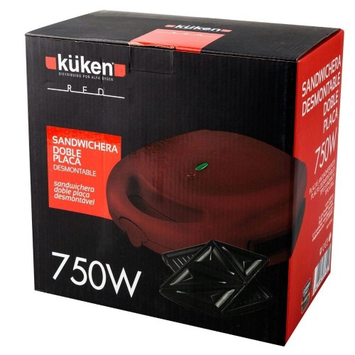 Kuken Sandwichera Desmontable Doble Placa Antiadherente 750W Roja