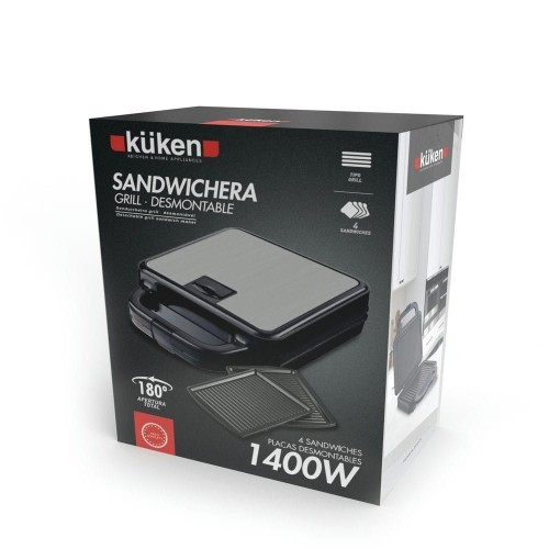 Sandwichera Eléctrica Desmontable Grill 1400W 4 Piezas Kuken