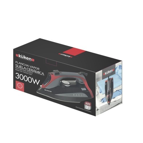 Plancha de Vapor 3000W Rojo con Suela Cerámica Kuken