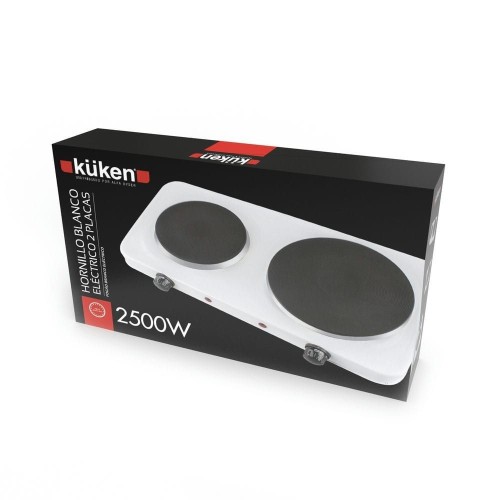 Hornillo Eléctrico Blanco Kuken 2500W Portátil 2 Placas Eléctricas