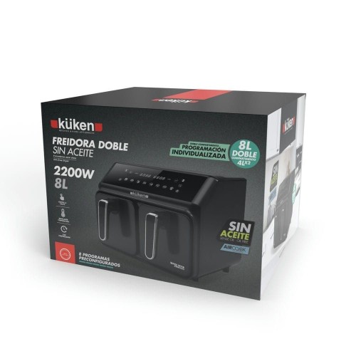 Freidora de Aire Doble Digital Kuken 2200W 8L Negro Inoxidable