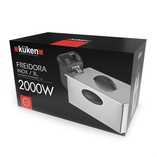 Freidora Eléctrica Acero Inoxidable Blanca 2000W 3L Kuken