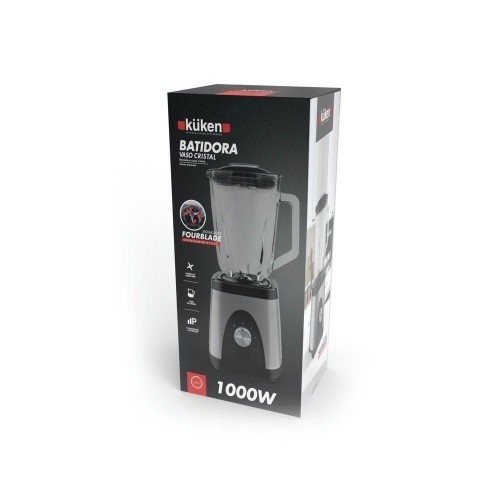 Batidora de Vaso Cristal Plata Kuken 1000W 1,5 Litros