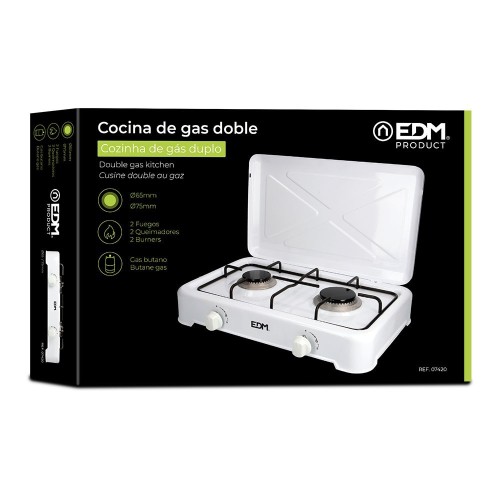 Cocina de Gas Butano EDM Portátil Esmaltada 2 Hornillos
