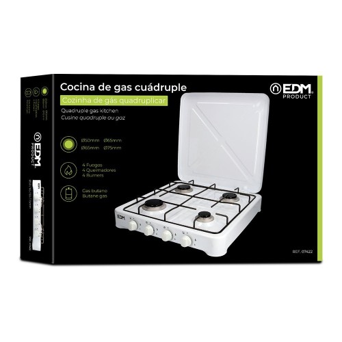 EDM Cocina De Gas Butano Blanca Esmaltada 4 Hornillos