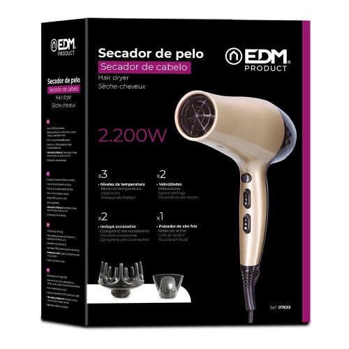 EDM Secador de Pelo Dorado 1800-2200W 07633 EDM Secador de Pelo Dorado 1800-2200W 07633