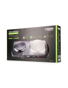 Cocina Eléctrica EDM Negra 1400W 2 Fuegos CE/A13 07659 2