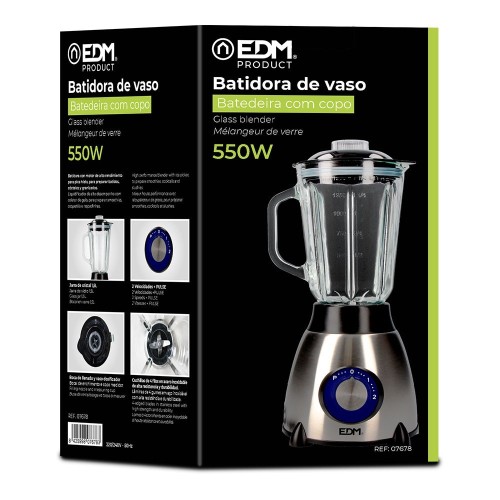 Batidora EDM Con Vaso Mezclador de Cristal 550W 1,5L 07678