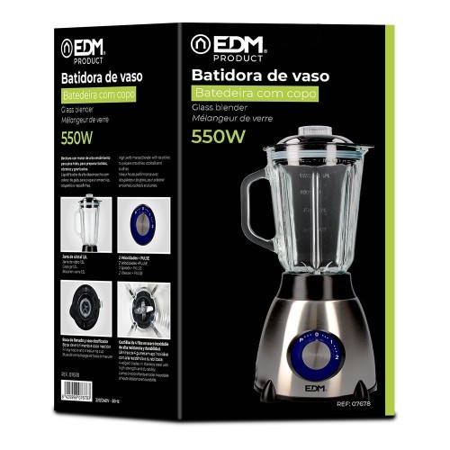 Batidora EDM Con Vaso Mezclador de Cristal 550W 1,5L 07678 Batidora EDM Con Vaso Mezclador de Cristal 550W 1,5L 07678