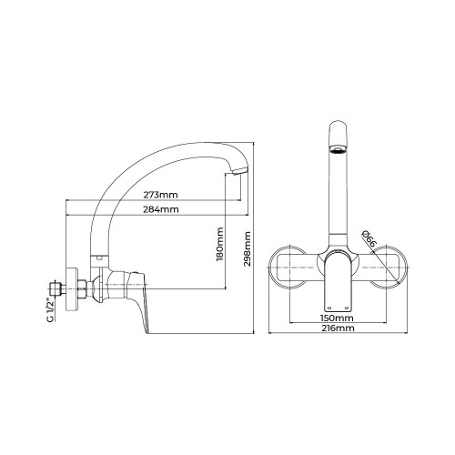 Grifo Fregadero Monomando Empotrado Serie Cascais EDM Caño Alto