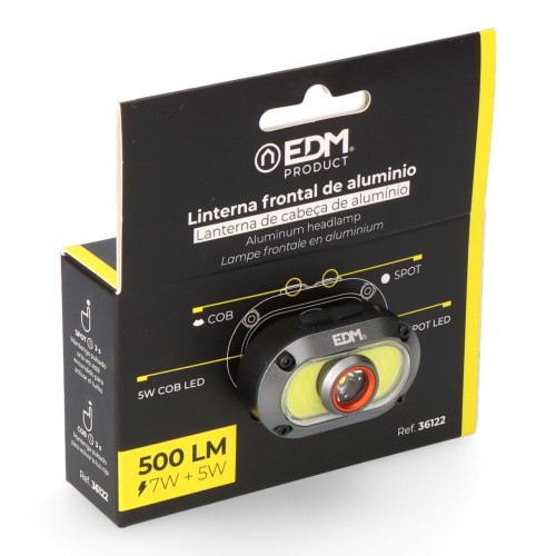 Linterna Frontal LED EDM de Aluminio Recargable 7W + 5W 36122