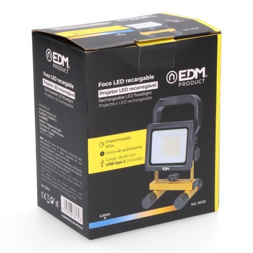 Foco LED Recargable EDM 20W 2000Lm 2x2000mAh Luz Fría Foco LED Recargable EDM 20W 2000Lm 2x2000mAh Luz Fría