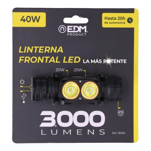 Linterna Frontal LED EDM 3000Lm 36160 4 Modos de Luz 36160
