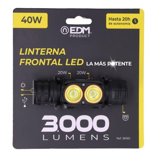 Linterna Frontal LED EDM 3000Lm 36160 4 Modos de Luz 36160