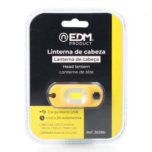 Linterna de Cabeza LED Recargable 1W 3 Intensidades EDM 36386