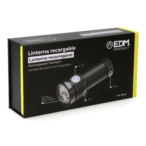 Linterna Profesional EDM Recargable 3 LEDs 30W 3300Lm 36406 Linterna Profesional EDM Recargable 3 LEDs 30W 3300Lm 36406
