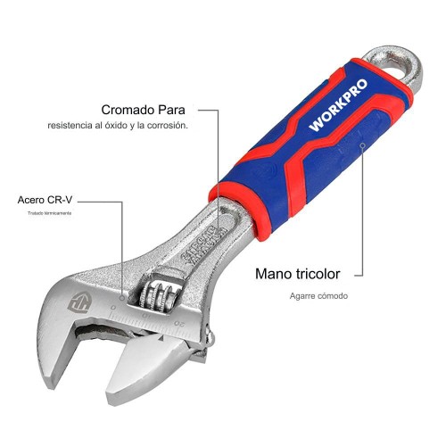 Llave Ajustable de 150 mm Workpro con Mango Bimaterial 21019