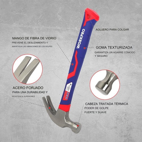 Martillo de Carpintero 225 Gramos Workpro con Mango de Fibra
