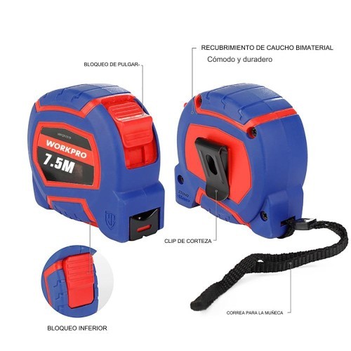 Flexómetro 7,5 Metros x 25 mm Workpro 21052 Flexómetro 7,5 Metros x 25 mm Workpro 21052