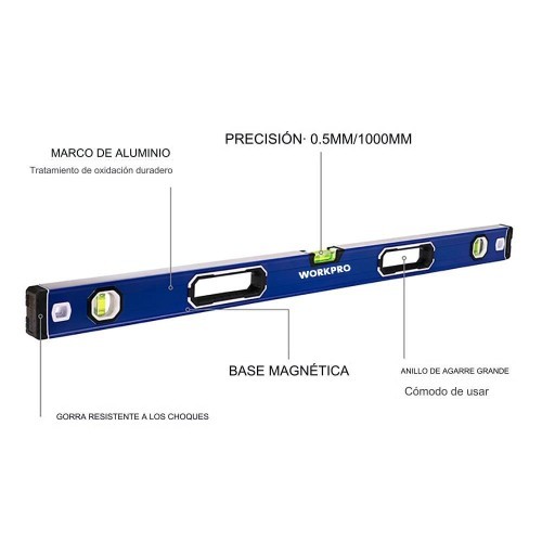 Nivel de Burbuja 60 cm con Base Magnética de PRO Workpro 21104 Nivel de Burbuja 60 cm con Base Magnética de PRO Workpro 21104