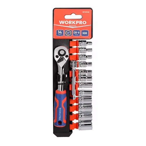 Juego de 14 Llaves de Vaso para Llave Carraca 1/4" Workpro 21137