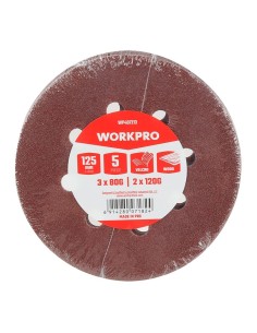Juego de 5 Discos Adhesivos de Lija Ø125 mm Workpro 21153 2