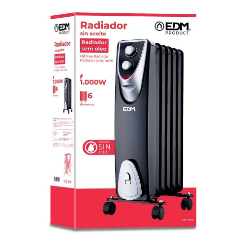 Radiador "Black Edition" Sin Aceite (6 elementos) 1000W EDM 07126