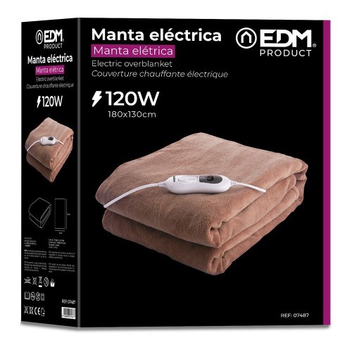 Manta Eléctrica 120W 100% poliéster 180x130CM EDM 07487 Manta Eléctrica 120W 100% poliéster 180x130CM EDM 07487