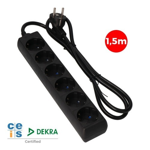 Regleta 6 Enchufes Negra EDM T/TL 10/16A 1,5 Metros 41008