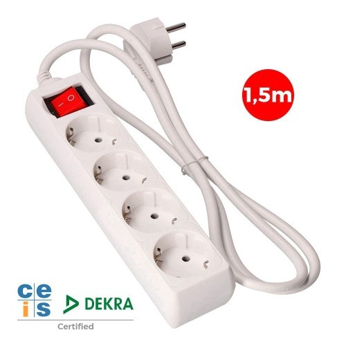 Regleta 4 Enchufes Blanca EDM con Interruptor y Cable 1,5M 41010
