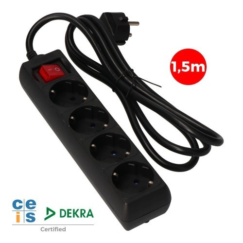 Regleta 4 Enchufes Negra T/TL con Interruptor 1,5 Metros EDM 41013