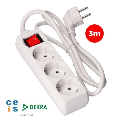 Regleta de 3 Enchufes Blanca EDM con Cable de 3 Metros 41043