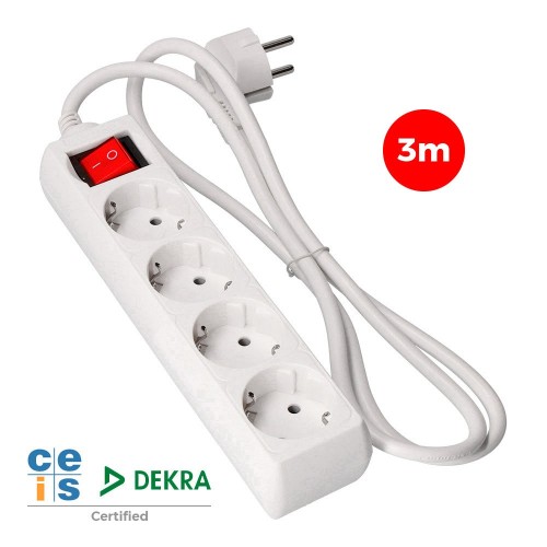 EDM Regleta de 4 Enchufes Blanca con Interruptor y Cable 3M 41044