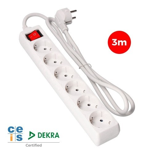 Regleta de 6 Enchufes Blanca con Interruptor 3 Metros EDM 41046