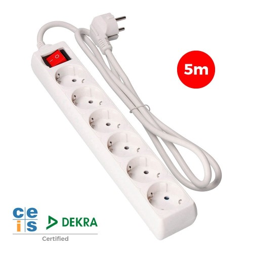 Regleta de 6 Enchufes EDM Schuko Interruptor y Cable 5 Metros 41066