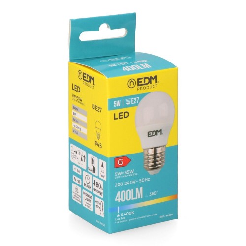 Bombilla LED E27 Esférica G45 5W 400lm EDM