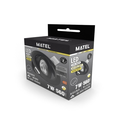 Foco Downlight LED Orientable Redondo Empotrable Negro 7W CCT