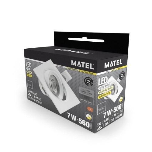 Foco Downlight LED Orientable Cuadrado Empotrable Blanco 7W CCT
