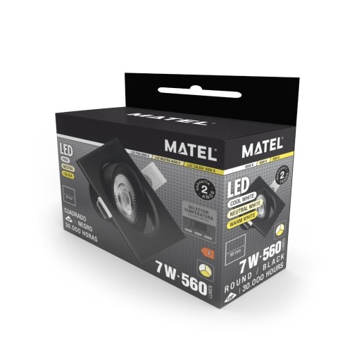 Foco Downlight LED Orientable 7W Cuadrado Empotrable Negro CCT