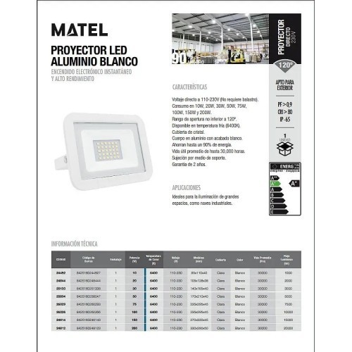 Proyector LED plano blanco 30W.Fría - 2 Proyector LED plano blanco 30W.Fría - 2
