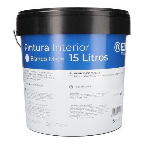 Pintura Plástica Blanca Mate Interior 15 Litros EDM 25401 Pintura Plástica Blanca Mate Interior 15 Litros EDM 25401