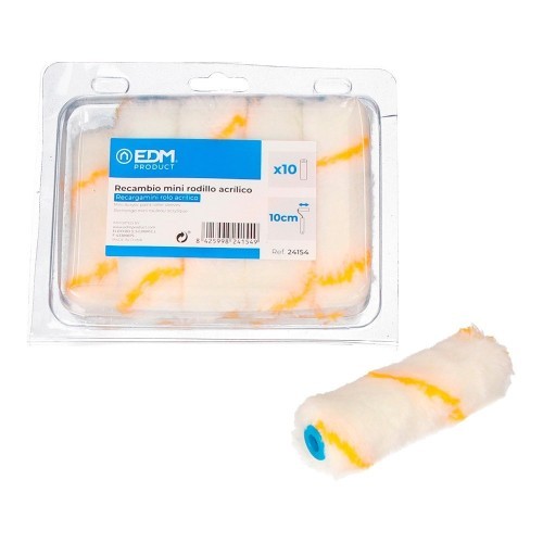 Pack 10 Unidades Recambios Mini Rodillos Acrílico 110MM Pelo Largo EDM Pack 10 Unidades Recambios Mini Rodillos Acrílico 110MM Pelo Largo EDM