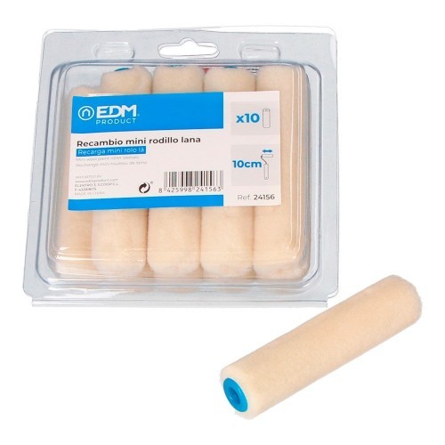 Pack 10 Unidades Recambios Mini Rodillos Lana 110MM Pelo Corto EDM Pack 10 Unidades Recambios Mini Rodillos Lana 110MM Pelo Corto EDM