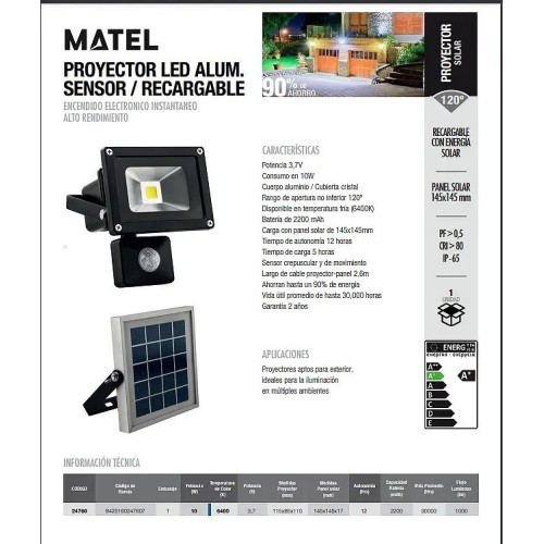 Proyector led sensor negro rec. Solar 10W - 3
