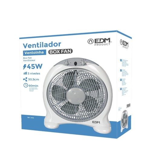 Ventilador Box Fan Blanco/Gris 45W Aspas Ø30,5cm EDM