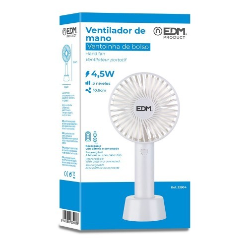 Mini Ventilador De Mano Recargable 4,5W Aspas EDM Mini Ventilador De Mano Recargable 4,5W Aspas EDM