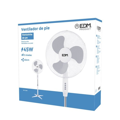 Ventilador De Pie Blanco 45W Aspas Ø40cm Altura Regulable EDM