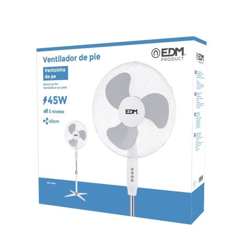 Ventilador De Pie Blanco 45W Aspas Ø40cm Altura Regulable EDM