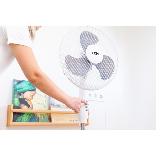 Ventilador De Pie Blanco 45W Aspas Ø40cm Altura Regulable EDM